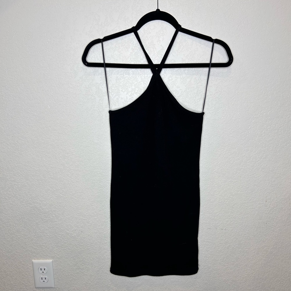 Urban Outfitters ribbed black halter mini dress